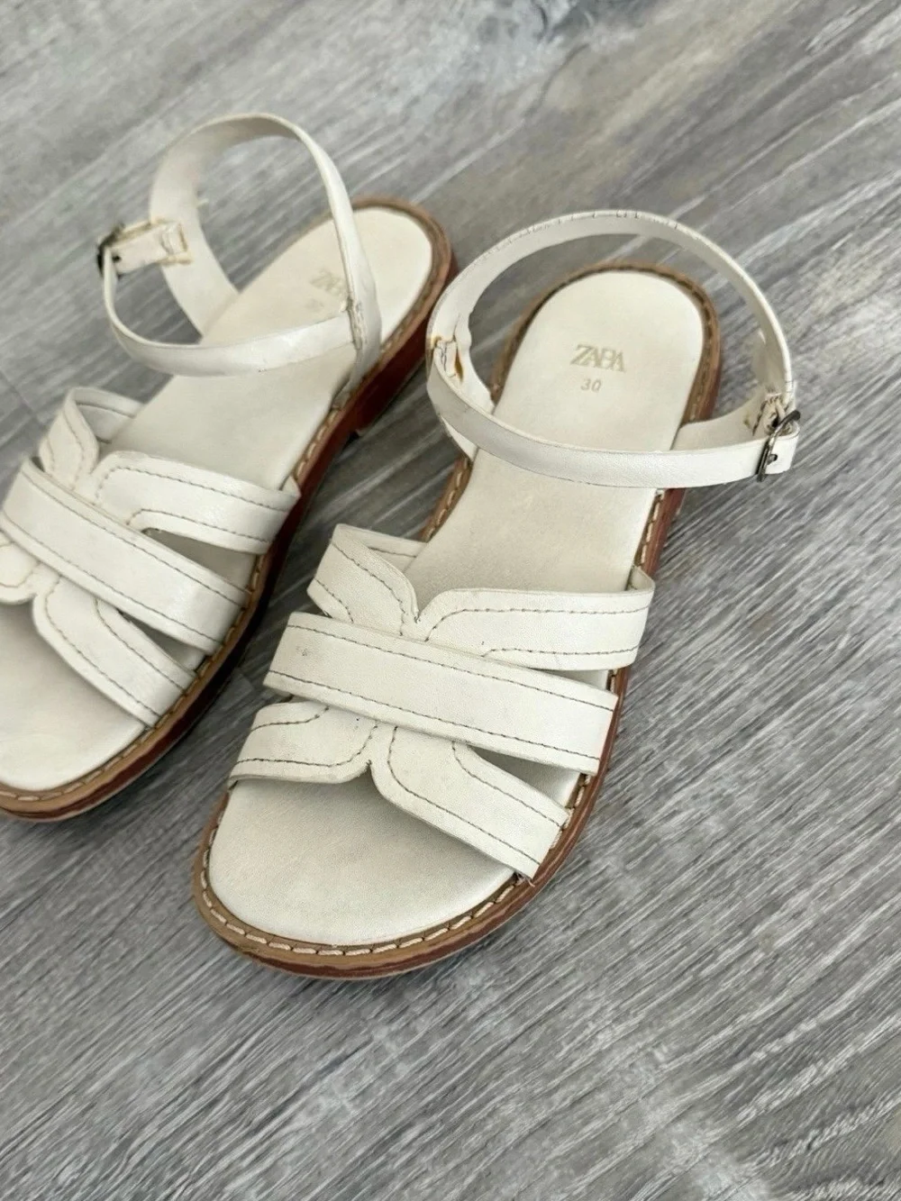 Zara Ivory Leather Strappy Ankle Sandals